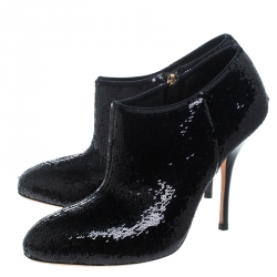 Pre Owned Gucci Black Sequins Ankle Booties Size 37.5