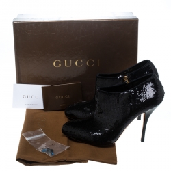 Pre Owned Gucci Black Sequins Ankle Booties Size 37.5