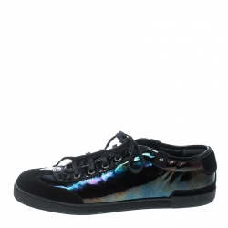 Gucci Black Suede and Holographic Leather Lace Up Sneakers Size 37.5