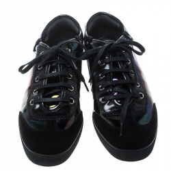 Gucci Black Suede and Holographic Leather Lace Up Sneakers Size 37.5