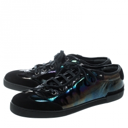 Gucci Black Suede and Holographic Leather Lace Up Sneakers Size 37.5