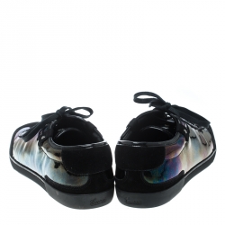 Gucci Black Suede and Holographic Leather Lace Up Sneakers Size 37.5