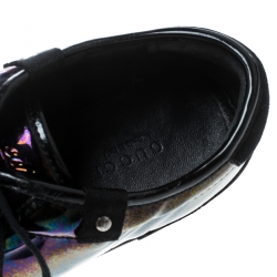 Gucci Black Suede and Holographic Leather Lace Up Sneakers Size 37.5