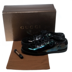 Gucci Black Suede and Holographic Leather Lace Up Sneakers Size 37.5