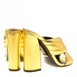 Pre Owned Gucci Gold Metallic Leather Sylvia Crossover Mules Size 37