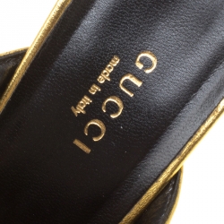 Pre Owned Gucci Gold Metallic Leather Sylvia Crossover Mules Size 37