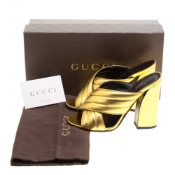 Pre Owned Gucci Gold Metallic Leather Sylvia Crossover Mules Size 37