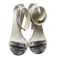 Pre Owned صندل غوتشي سيور كاحل هورسبيت جلد نقش ثعبان رمادي مقاس 39.5