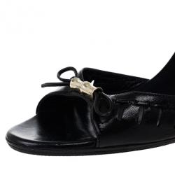 Pre Owned Gucci Black Bamboo Bow Slides Size 38