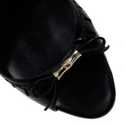 Pre Owned Gucci Black Bamboo Bow Slides Size 38