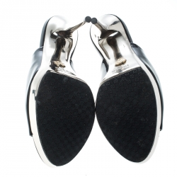 Pre Owned صندل سلايدز مولز غوتشي مقدمة مفتوحة نعل سميك جلد لامع أسود مقاس 38.5