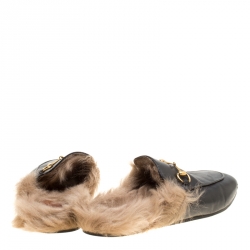 مملوكة مسبقًا Gucci Black Leather Fur Lined Princetown Flat Mule Loafers Size 39