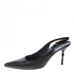 Pre Owned صندل غوتشي كعب بامبو فتحة كعب مقدمة مدببة جلد غوتشيسيما بني داكن مقاس 41