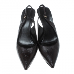 Pre Owned صندل غوتشي كعب بامبو فتحة كعب مقدمة مدببة جلد غوتشيسيما بني داكن مقاس 41