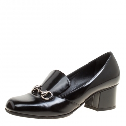 Pre Owned Gucci Black Leather Horsebit Loafer Pumps Size 35.5