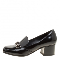 Pre Owned Gucci Black Leather Horsebit Loafer Pumps Size 35.5