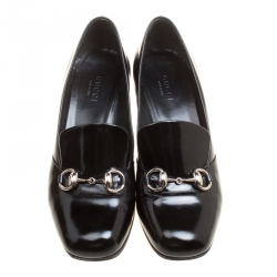 Pre Owned Gucci Black Leather Horsebit Loafer Pumps Size 35.5