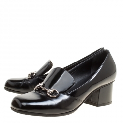 Pre Owned Gucci Black Leather Horsebit Loafer Pumps Size 35.5