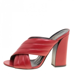 Pre Owned Gucci Red Leather Sylvia Crossover Mules Size 39.5