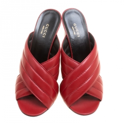 Pre Owned Gucci Red Leather Sylvia Crossover Mules Size 39.5