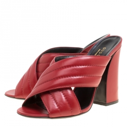 Pre Owned Gucci Red Leather Sylvia Crossover Mules Size 39.5
