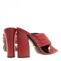 Pre Owned Gucci Red Leather Sylvia Crossover Mules Size 39.5