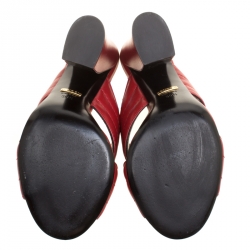 Pre Owned Gucci Red Leather Sylvia Crossover Mules Size 39.5
