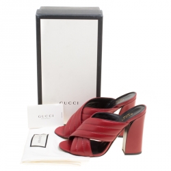 Pre Owned Gucci Red Leather Sylvia Crossover Mules Size 39.5