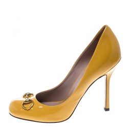 Pre Owned Gucci Yellow Patent Leather Jolene Horsebit Pumps Size 39
