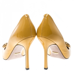 Pre Owned Gucci Yellow Patent Leather Jolene Horsebit Pumps Size 39