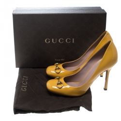 Pre Owned Gucci Yellow Patent Leather Jolene Horsebit Pumps Size 39