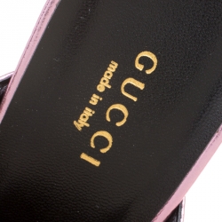 Pre Owned Gucci Pink Metallic Leather Sylvia Crossover Mules Size 39