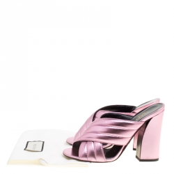 Pre Owned Gucci Pink Metallic Leather Sylvia Crossover Mules Size 39