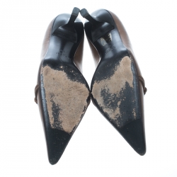 Pre Owned Gucci Brown Leather Horsebit Pointed Toe Pumps Size 38 