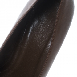 Pre Owned Gucci Brown Leather Horsebit Pointed Toe Pumps Size 38 