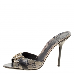 مملوكة مسبقًا حذاء سلايدز غوتشي هورسبيت هوليود لاميه كريستال GG بيج مقاس 36