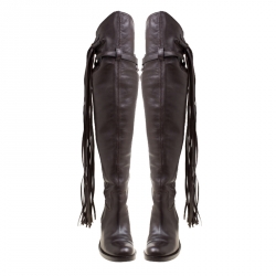Pre Owned Gucci Brown Leather Fringe Detail Devendra Over The Knee Boots Size 40