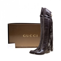 Pre Owned Gucci Brown Leather Fringe Detail Devendra Over The Knee Boots Size 40