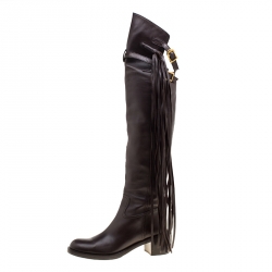 Pre Owned Gucci Brown Leather Fringe Detail Devendra Over The Knee Boots Size 40