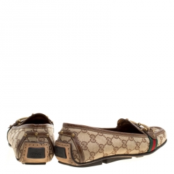 Pre Owned Gucci Beige GG Canvas Horsebit Loafers Size 38.5