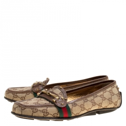 Pre Owned Gucci Beige GG Canvas Horsebit Loafers Size 38.5