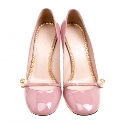 مملوكة مسبقًا Gucci Pink Patent Leather Pearl Detail Mary Jane Pumps Size 38.5