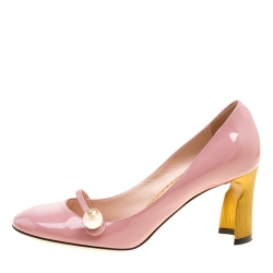 مملوكة مسبقًا Gucci Pink Patent Leather Pearl Detail Mary Jane Pumps Size 38.5