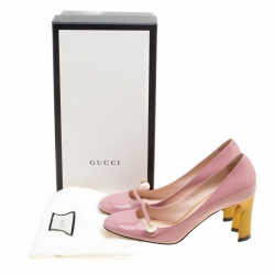 مملوكة مسبقًا Gucci Pink Patent Leather Pearl Detail Mary Jane Pumps Size 38.5