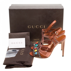مملوكة مسبقًا Gucci Multicolor Leather Lika Stone Embellished Sandals Size 38
