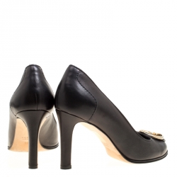Pre Owned Gucci Black Leather GG Interlocking Pumps Size 36