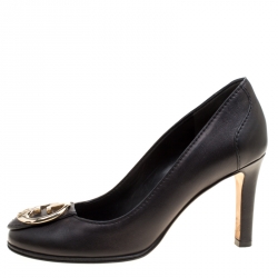 Pre Owned Gucci Black Leather GG Interlocking Pumps Size 36