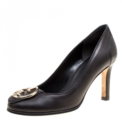 Pre Owned Gucci Black Leather GG Interlocking Pumps Size 36