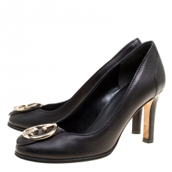 Pre Owned Gucci Black Leather GG Interlocking Pumps Size 36