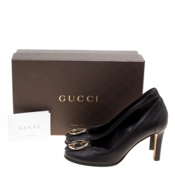 Pre Owned Gucci Black Leather GG Interlocking Pumps Size 36